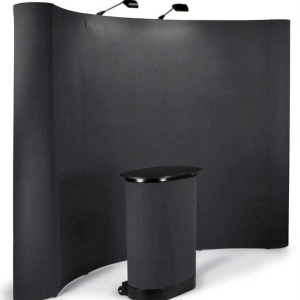 Nimlok 10' Curved Pop Up Display w/ Hook-and-Loop Fabric, Counter & 2 Spotlights - Black